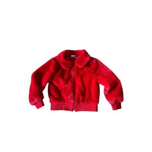 Brand New Hanna Andersson Red Velvety Faux Fur Bomber Jacket 4T